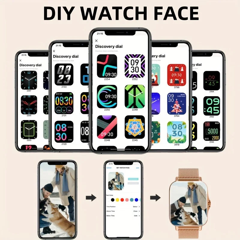 A Women's Smartwatch Compatible with Both iPhone and Android Phones, Equipped with a Health Tracker/message