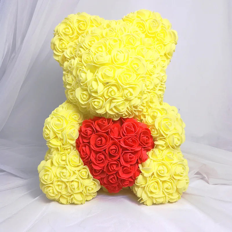40cm PE Foam Flora San Valentin Artificial Flowers Decor Teddy Rose Bear With Box