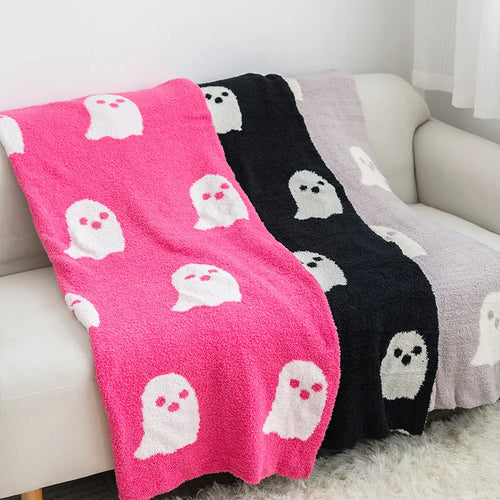 100% Polyester Casual Throw Blanket Customized Cartoon Pattern Cute Ghost Print Jacquard Blanket