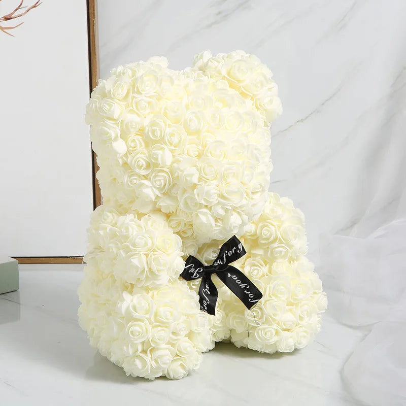 40cm PE Foam Flora San Valentin Artificial Flowers Decor Teddy Rose Bear With Box