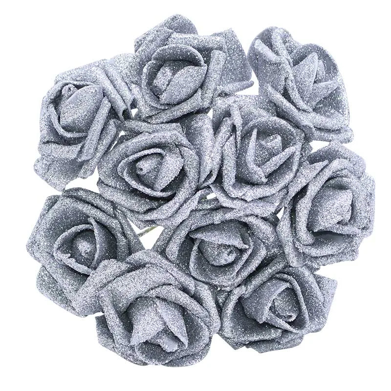 10pcs 6.5cm Glitter Foam Rose Artificial Flower Bridal Bouquet Fake Flower DIY Wreath Craft Christmas Wedding Party Home Decor