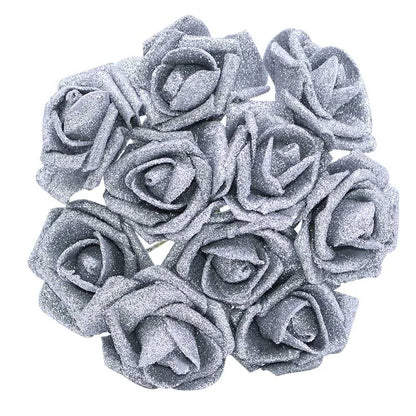 10pcs 6.5cm Glitter Foam Rose Artificial Flower Bridal Bouquet Fake Flower DIY Wreath Craft Christmas Wedding Party Home Decor