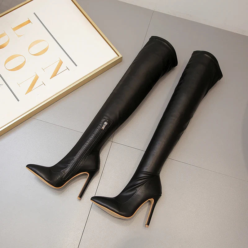 Botas Femininas  Plus Size Stocking Tube Trendy Sexy Women's Long Over the Knee Patent Thigh High Boots