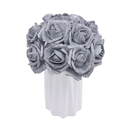 10pcs 6.5cm Glitter Foam Rose Artificial Flower Bridal Bouquet Fake Flower DIY Wreath Craft Christmas Wedding Party Home Decor