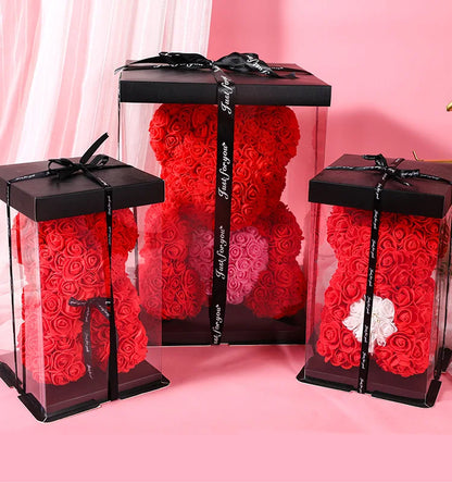 40cm PE Foam Flora San Valentin Artificial Flowers Decor Teddy Rose Bear With Box