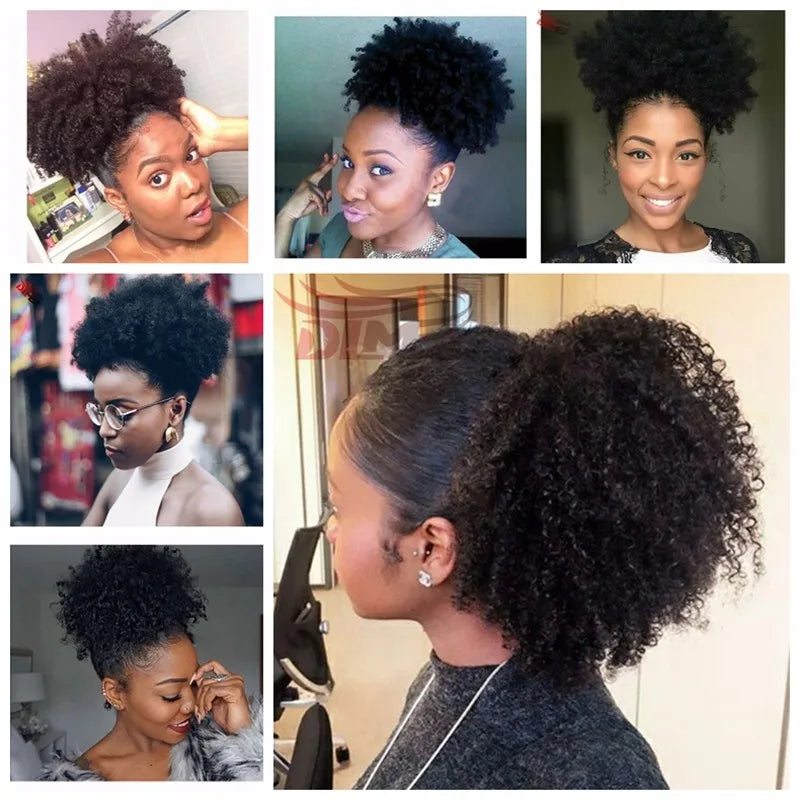 Chic Humain Women Puff Chignon Kinky Curly Hair Ponytail Hairpiece 120g