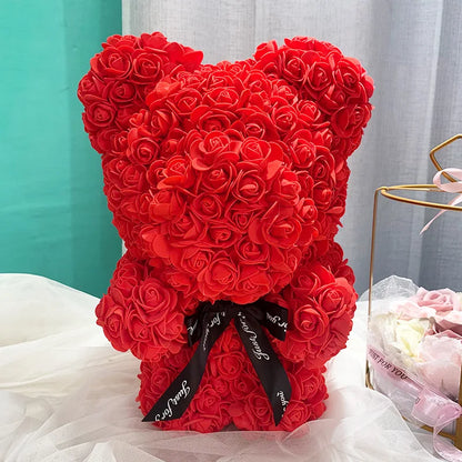 40cm PE Foam Flora San Valentin Artificial Flowers Decor Teddy Rose Bear With Box