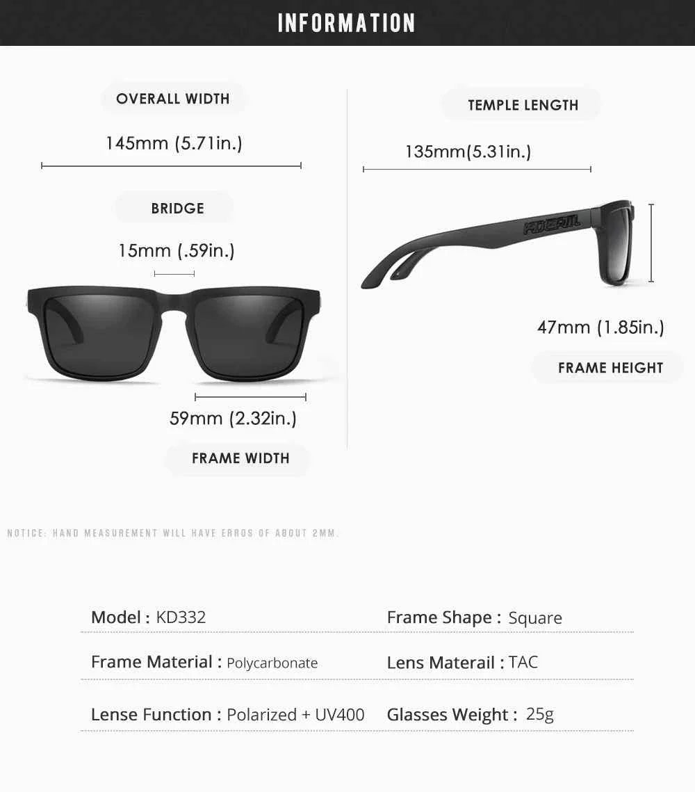 KDEAM Classic Square Sunglasses Men Women Category 3 Polarized Sun Glasses Unique Frame Surface Eyewear With Case Box KD332