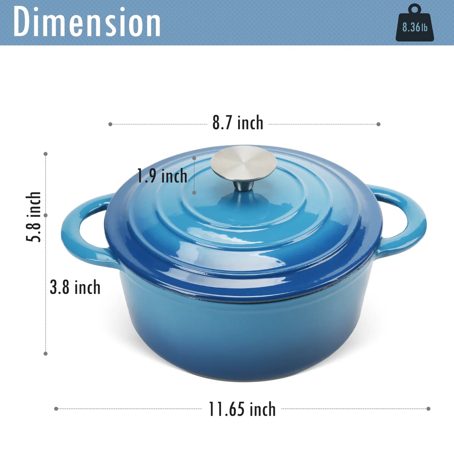 2.6 L Enameled Cast Iron Stock Pot with Lid Pot Cast Iron Dutch Oven