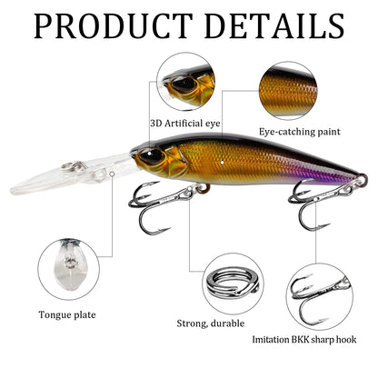 Floating Minnow Fishing Lure – 9cm, 5.8g, Crankbait Wobbler, 6 Colors, Bass & Pike