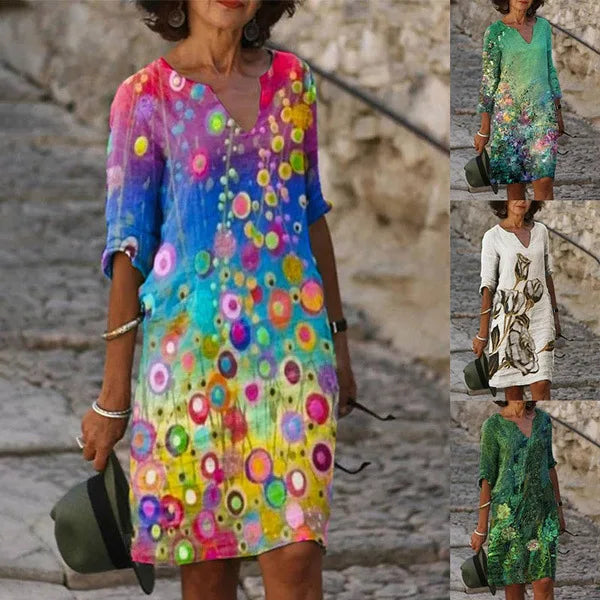 New Spring Women Loose Vintage Ruffles Dress Summer Large Big Printed Boho Casual Party Elegant Dresses