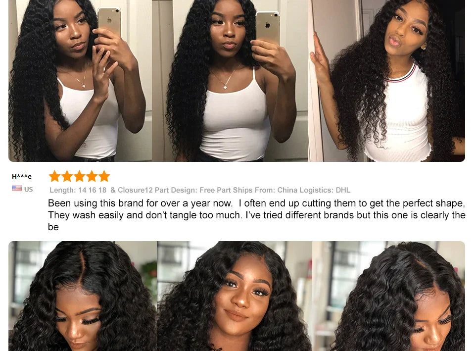 Ali Grace Hair Malaysian Deep Wave Hair Wigs Pre-Plucked 13X4 Lace Front Human Hair Wigs Natural Hairline With Baby Hair