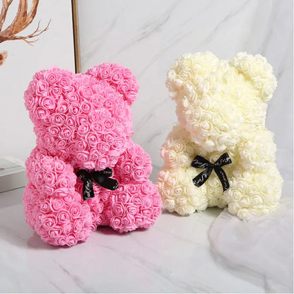 40cm PE Foam Flora San Valentin Artificial Flowers Decor Teddy Rose Bear With Box