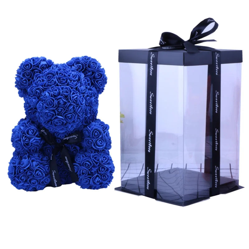 40cm PE Foam Flora San Valentin Artificial Flowers Decor Teddy Rose Bear With Box