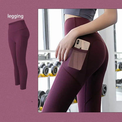 2022 New Sportswear Long Sleeve Top Pants Yoga Suit High Waist Peach Buttocks Seamless Leggings With Mesh Pocket Fitness Gym Set