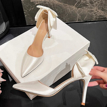 9CM/7CM Silk Material Zapatos Tacon Mujer Party Sexy New European Fashion White Pointed Heel Women's Pumps