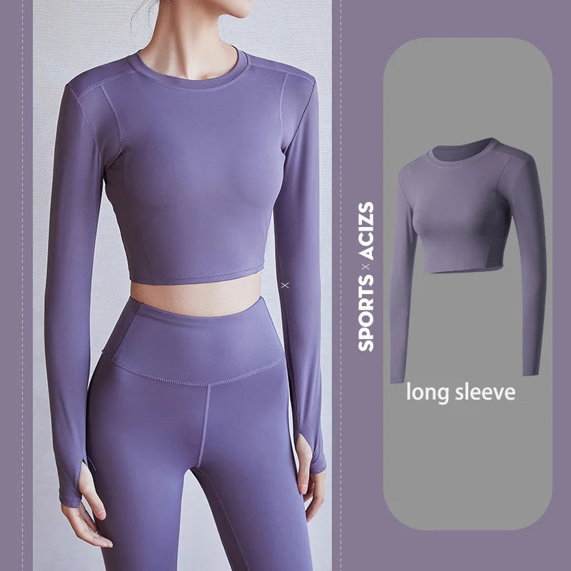 2022 New Sportswear Long Sleeve Top Pants Yoga Suit High Waist Peach Buttocks Seamless Leggings With Mesh Pocket Fitness Gym Set