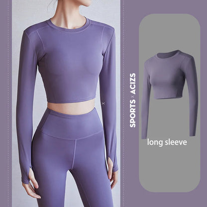 2022 New Sportswear Long Sleeve Top Pants Yoga Suit High Waist Peach Buttocks Seamless Leggings With Mesh Pocket Fitness Gym Set