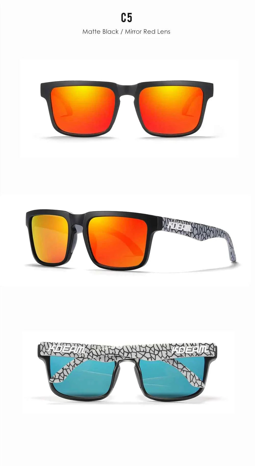 KDEAM Classic Square Sunglasses Men Women Category 3 Polarized Sun Glasses Unique Frame Surface Eyewear With Case Box KD332