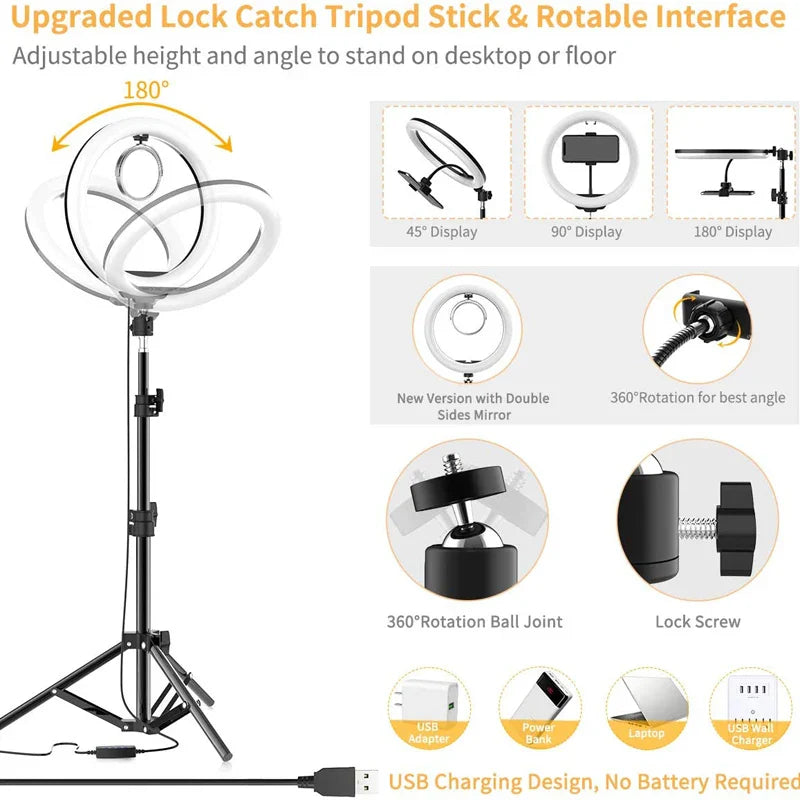 10 inch LED Selfie Ring Light Dimmable Photography Fill Lamp with Mini tripod for Phone Tiktok Live Video Photo Studio Ringlight