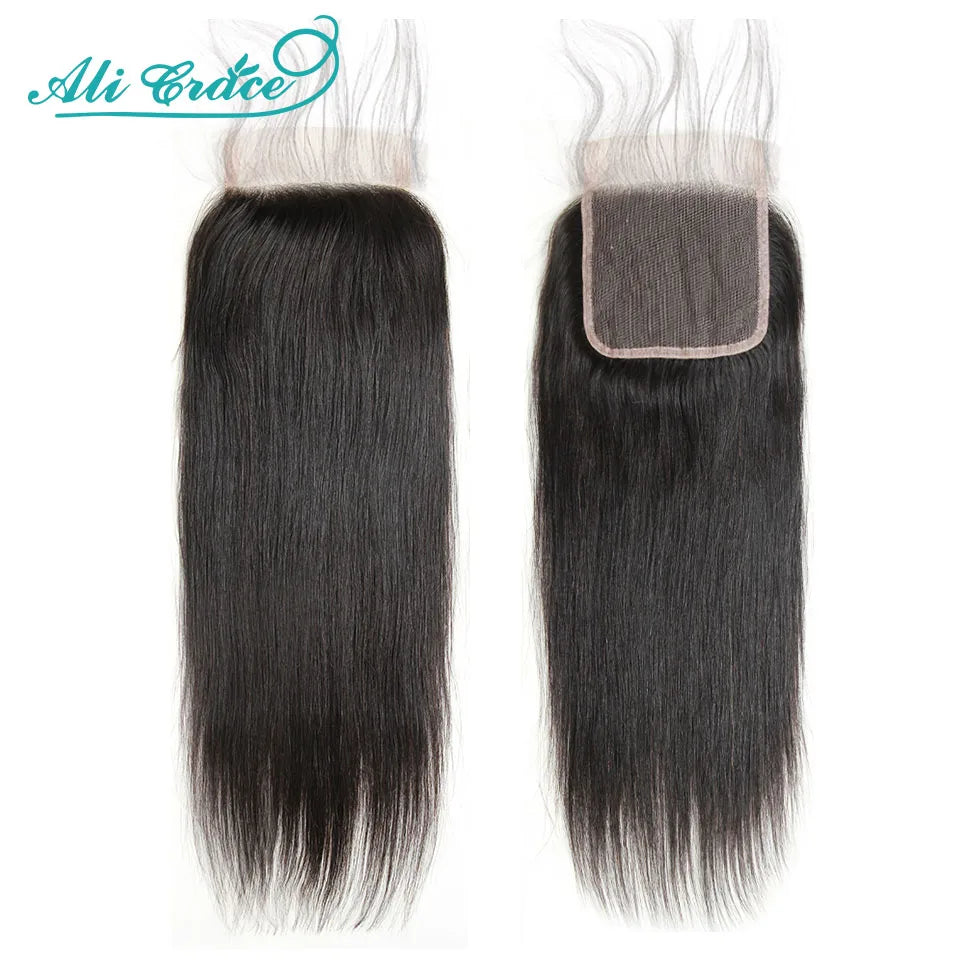 Ali Grace 5x5 HD Closure Brazilian Straight Hair HD/Transparent Lace Closure Pure-Hand Tied Human Hair Lace Closure 14-20Inch