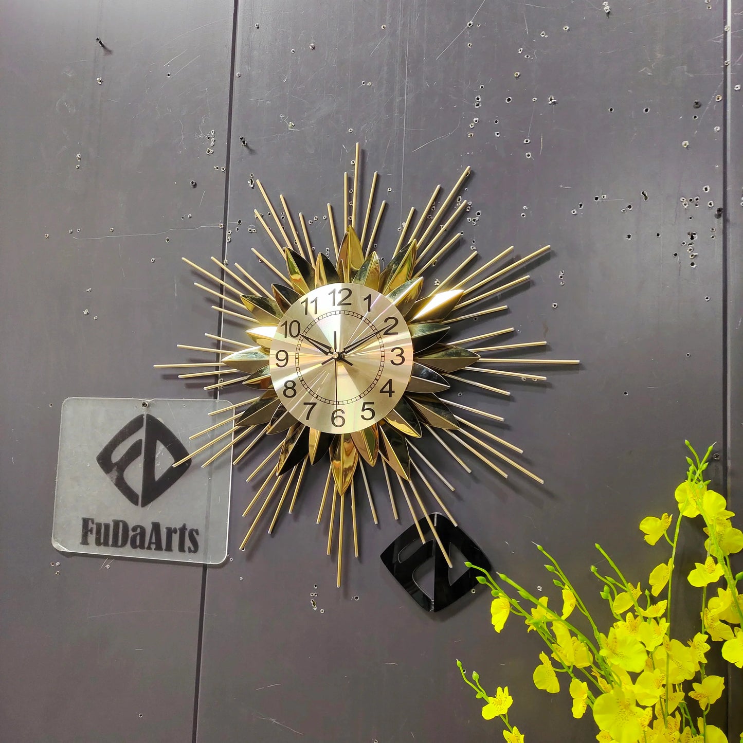 55cm Golden Sun Clock Living Room Household Decor Iron Art Modern Nordic Luxury High-end Creative Hanging Watch Dropshipping DDP