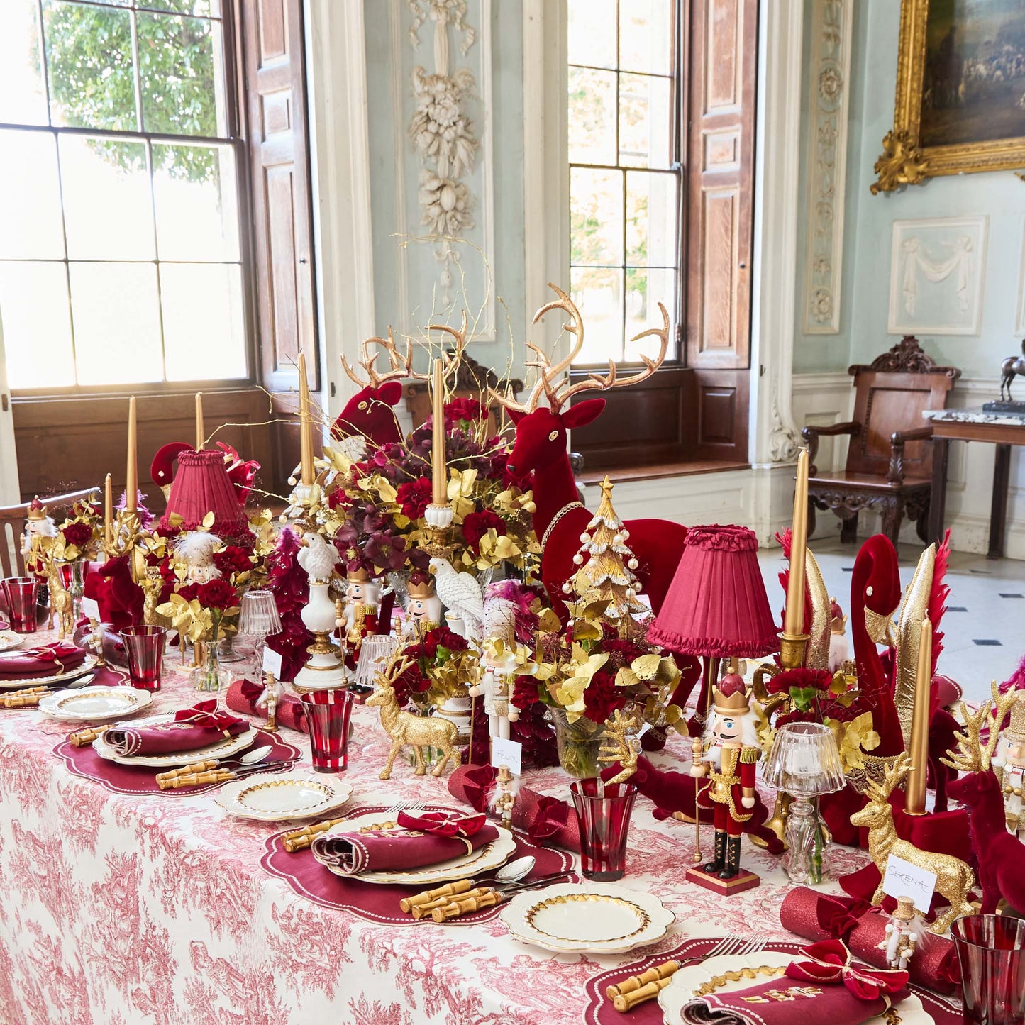 Burgundy Nutcracker Embroidered Linen Napkins (Set of 4)