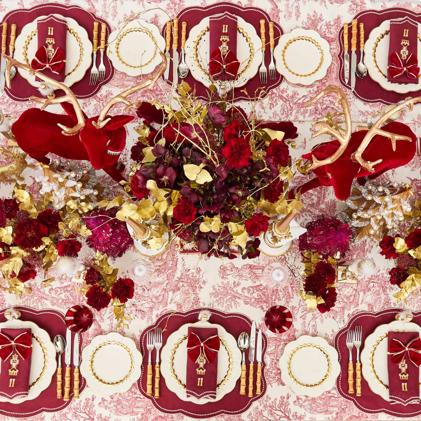 Burgundy Nutcracker Embroidered Linen Napkins (Set of 4)