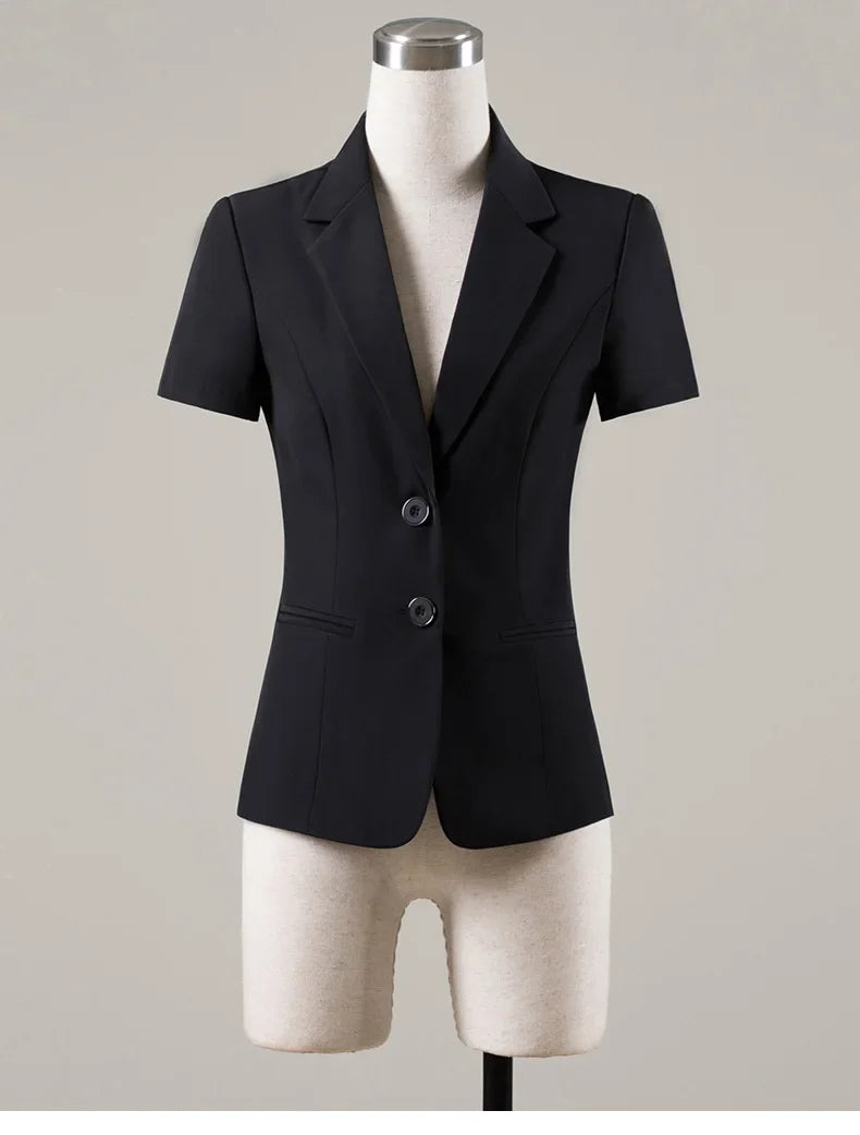 Naviu New Fashion Women Formal Suits Business Temperament Short Sleeve Slim Blazer and Trousers Office Ladies Work Wear