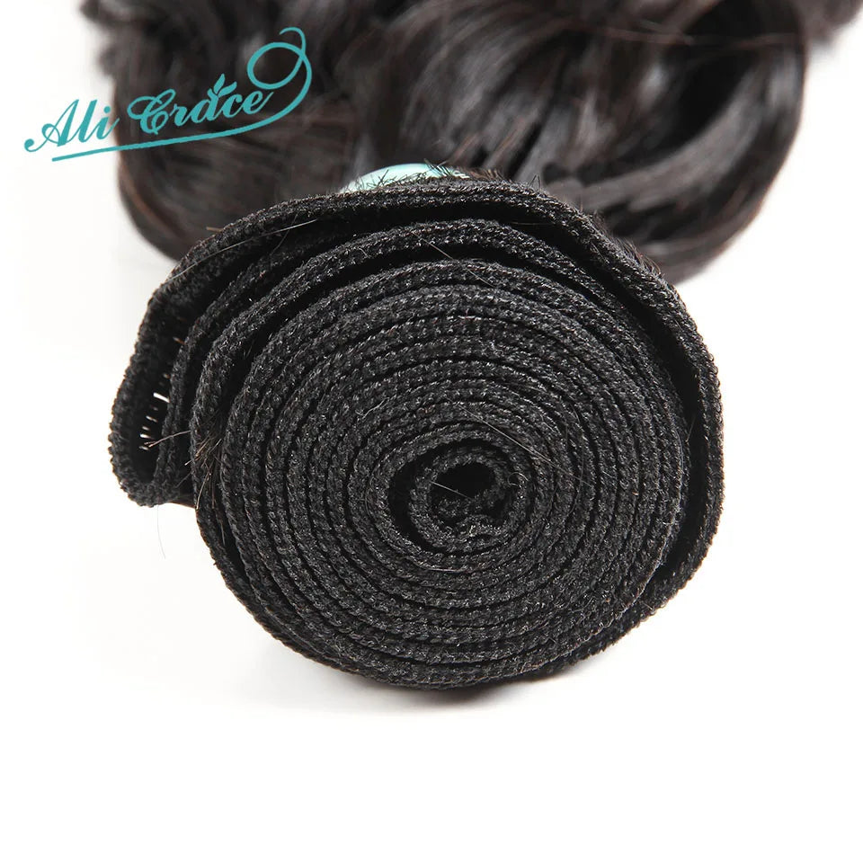 ALI GRACE Hair Brazilian Natural Wave Hair Bundles 3 Pieces 100% Human Hair Weaving 12-28inch Remy Hair Extensions Water Wave