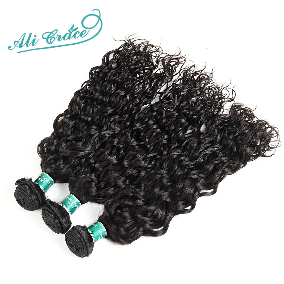 ALI GRACE Hair Brazilian Natural Wave Hair Bundles 3 Pieces 100% Human Hair Weaving 12-28inch Remy Hair Extensions Water Wave