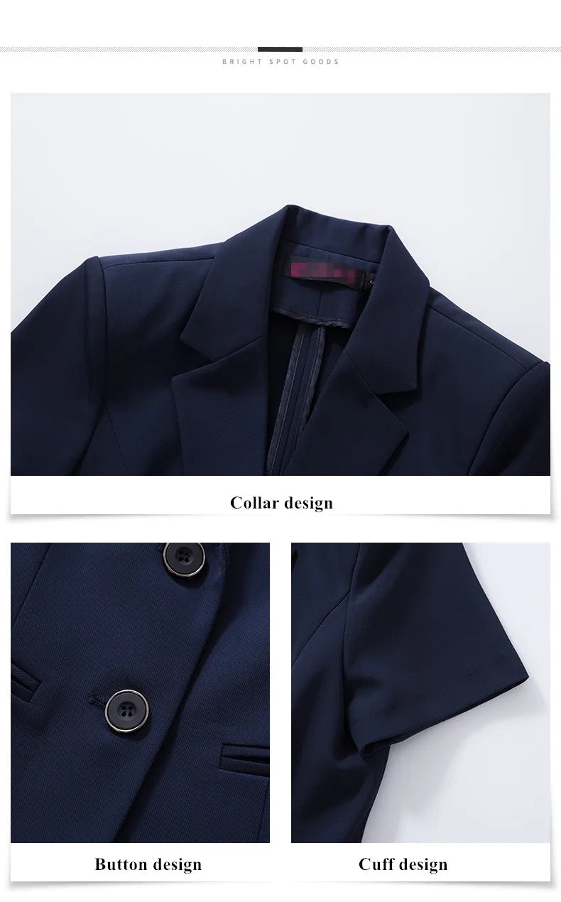 Naviu New Fashion Women Formal Suits Business Temperament Short Sleeve Slim Blazer and Trousers Office Ladies Work Wear