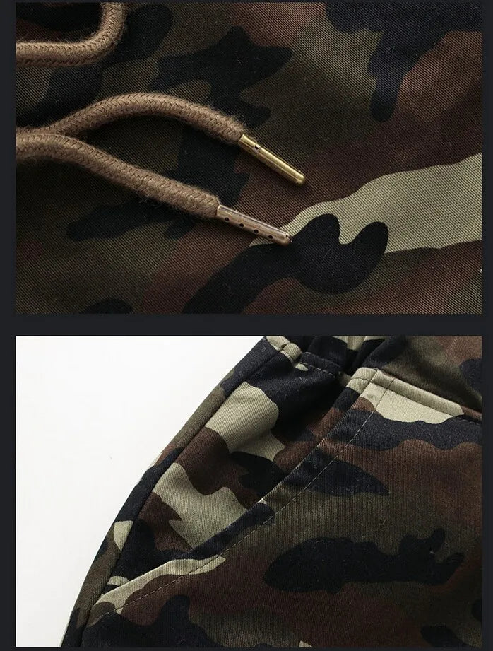Men's Camo Jogger Cargo Pants – Cotton, Drawstring, Loose Fit, 4 Colors, M-5XL