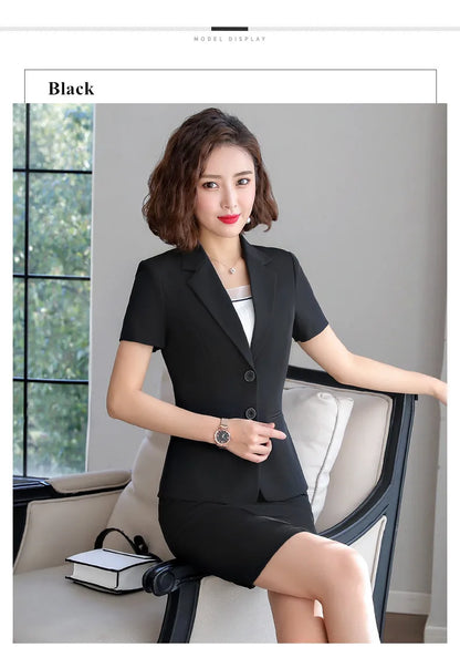 Naviu New Fashion Women Formal Suits Business Temperament Short Sleeve Slim Blazer and Trousers Office Ladies Work Wear