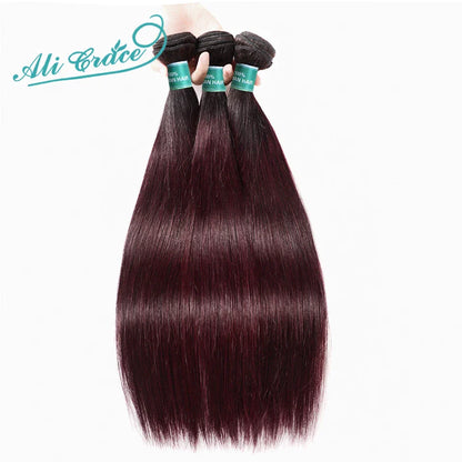 Ali Grace Hair Brazilian Straight Hair 3 Bundles Ombre Human Hair Weave With 4*4 Lace Closure 100% Remy Hair 1B/99J