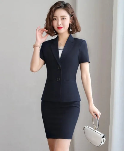 Naviu New Fashion Women Formal Suits Business Temperament Short Sleeve Slim Blazer and Trousers Office Ladies Work Wear