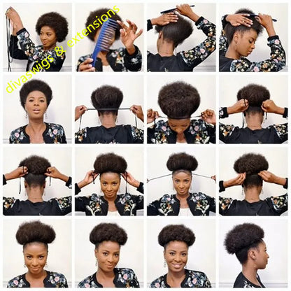 Chic Humain Women Puff Chignon Kinky Curly Hair Ponytail Hairpiece 120g