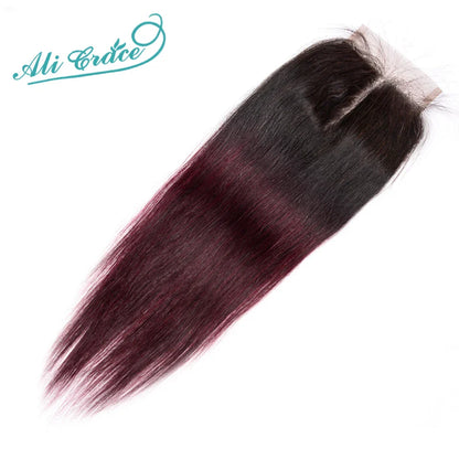 Ali Grace Hair Brazilian Straight Hair 3 Bundles Ombre Human Hair Weave With 4*4 Lace Closure 100% Remy Hair 1B/99J