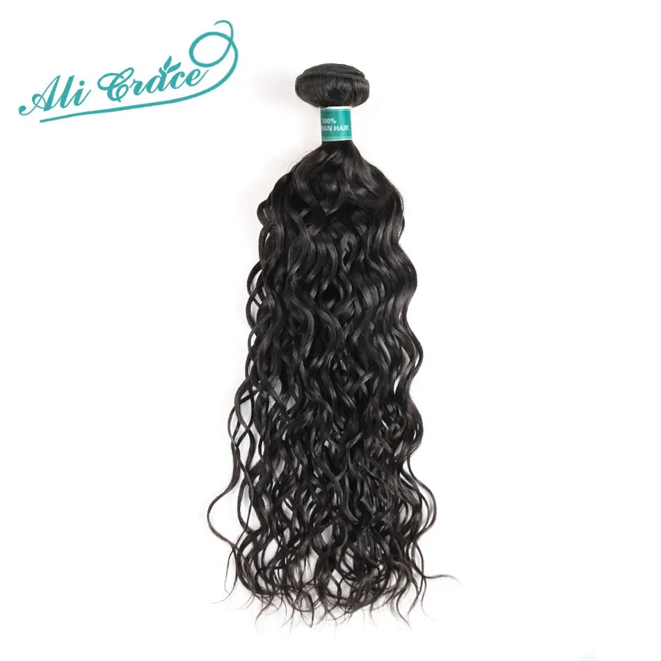 ALI GRACE Hair Brazilian Natural Wave Hair Bundles 3 Pieces 100% Human Hair Weaving 12-28inch Remy Hair Extensions Water Wave