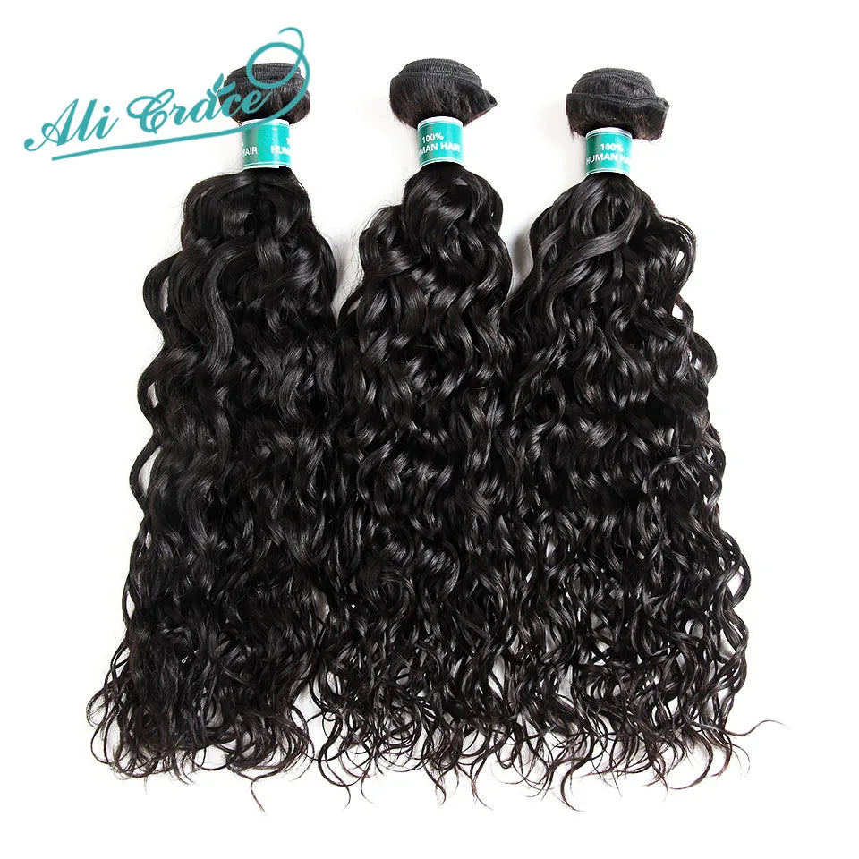 ALI GRACE Hair Brazilian Natural Wave Hair Bundles 3 Pieces 100% Human Hair Weaving 12-28inch Remy Hair Extensions Water Wave