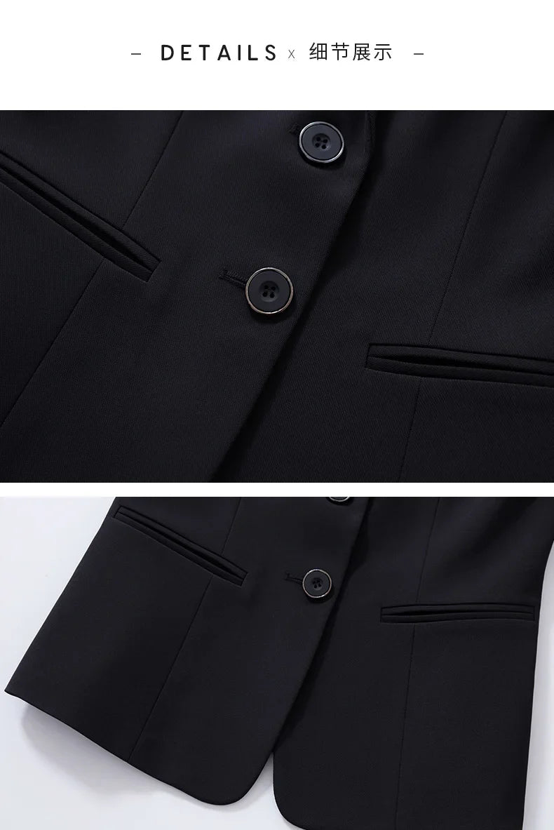 Naviu New Fashion Women Formal Suits Business Temperament Short Sleeve Slim Blazer and Trousers Office Ladies Work Wear