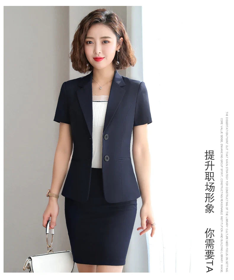 Naviu New Fashion Women Formal Suits Business Temperament Short Sleeve Slim Blazer and Trousers Office Ladies Work Wear