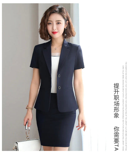 Naviu New Fashion Women Formal Suits Business Temperament Short Sleeve Slim Blazer and Trousers Office Ladies Work Wear