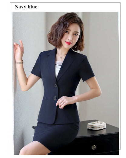 Naviu New Fashion Women Formal Suits Business Temperament Short Sleeve Slim Blazer and Trousers Office Ladies Work Wear