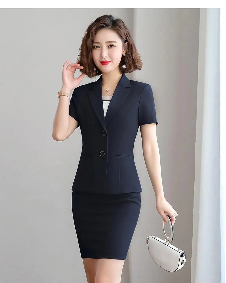 Naviu New Fashion Women Formal Suits Business Temperament Short Sleeve Slim Blazer and Trousers Office Ladies Work Wear