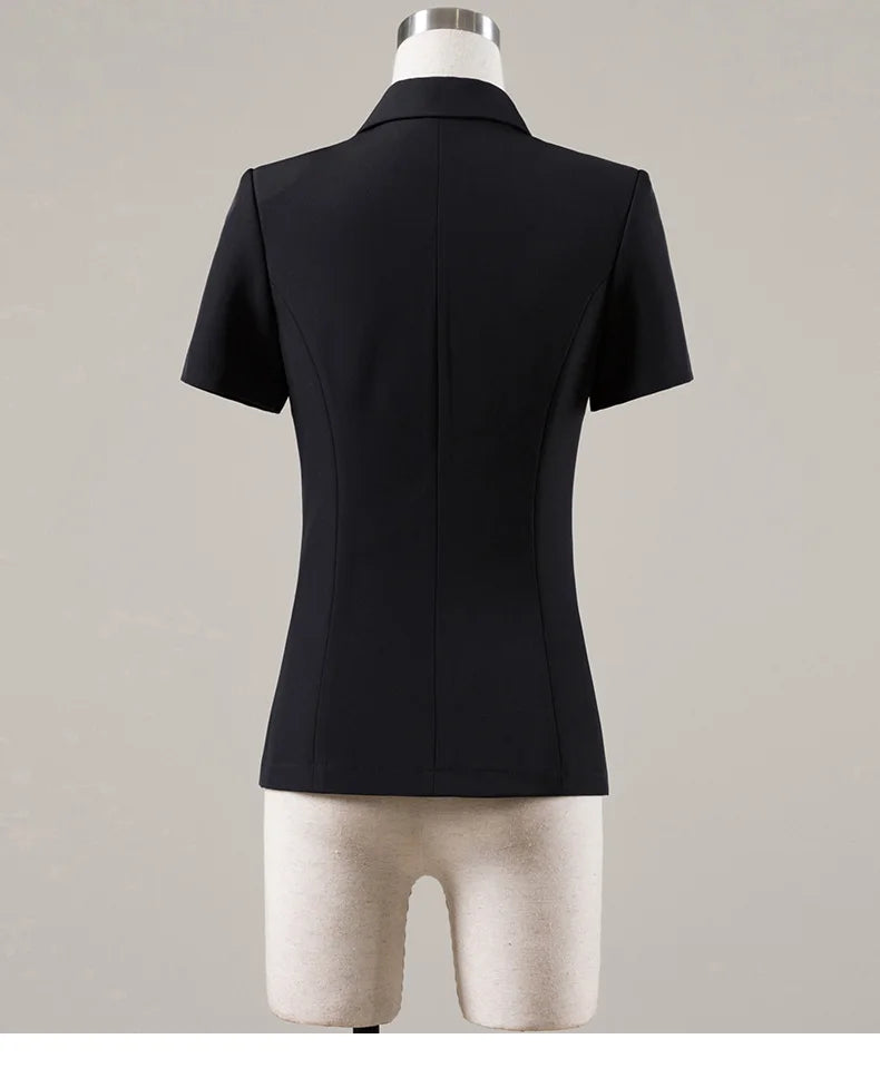 Naviu New Fashion Women Formal Suits Business Temperament Short Sleeve Slim Blazer and Trousers Office Ladies Work Wear