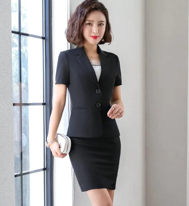 Naviu New Fashion Women Formal Suits Business Temperament Short Sleeve Slim Blazer and Trousers Office Ladies Work Wear