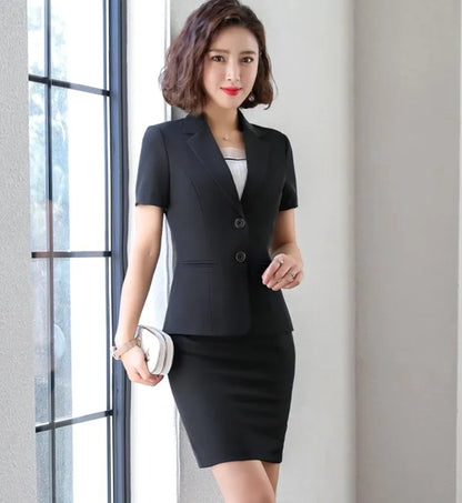 Naviu New Fashion Women Formal Suits Business Temperament Short Sleeve Slim Blazer and Trousers Office Ladies Work Wear