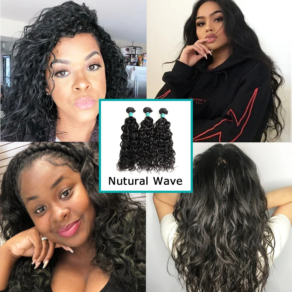 ALI GRACE Hair Brazilian Natural Wave Hair Bundles 3 Pieces 100% Human Hair Weaving 12-28inch Remy Hair Extensions Water Wave