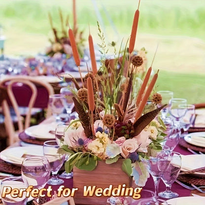 20pcs Realistic Dried Cattail Stems - Natural Brown, Long 17" Bundles for Wedding, Home, Office, Garden Decor - Rustic Floral